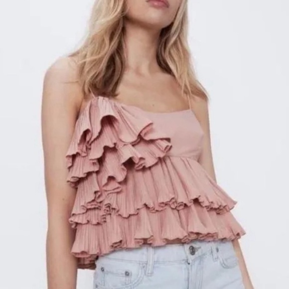 Zara Pink Ruffle Tank Top - Picture 2 of 8